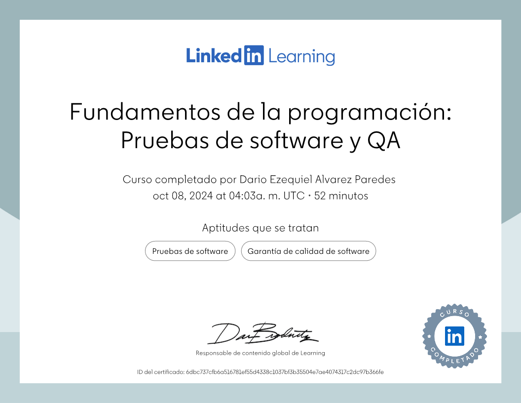 Fundamentos de la Programación: Pruebas de Software y QA - Linkedin Learning